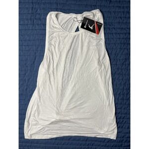 NWT Bestisun Black Ribbed Workout Tank Top Crisscross Open Back Size Med White